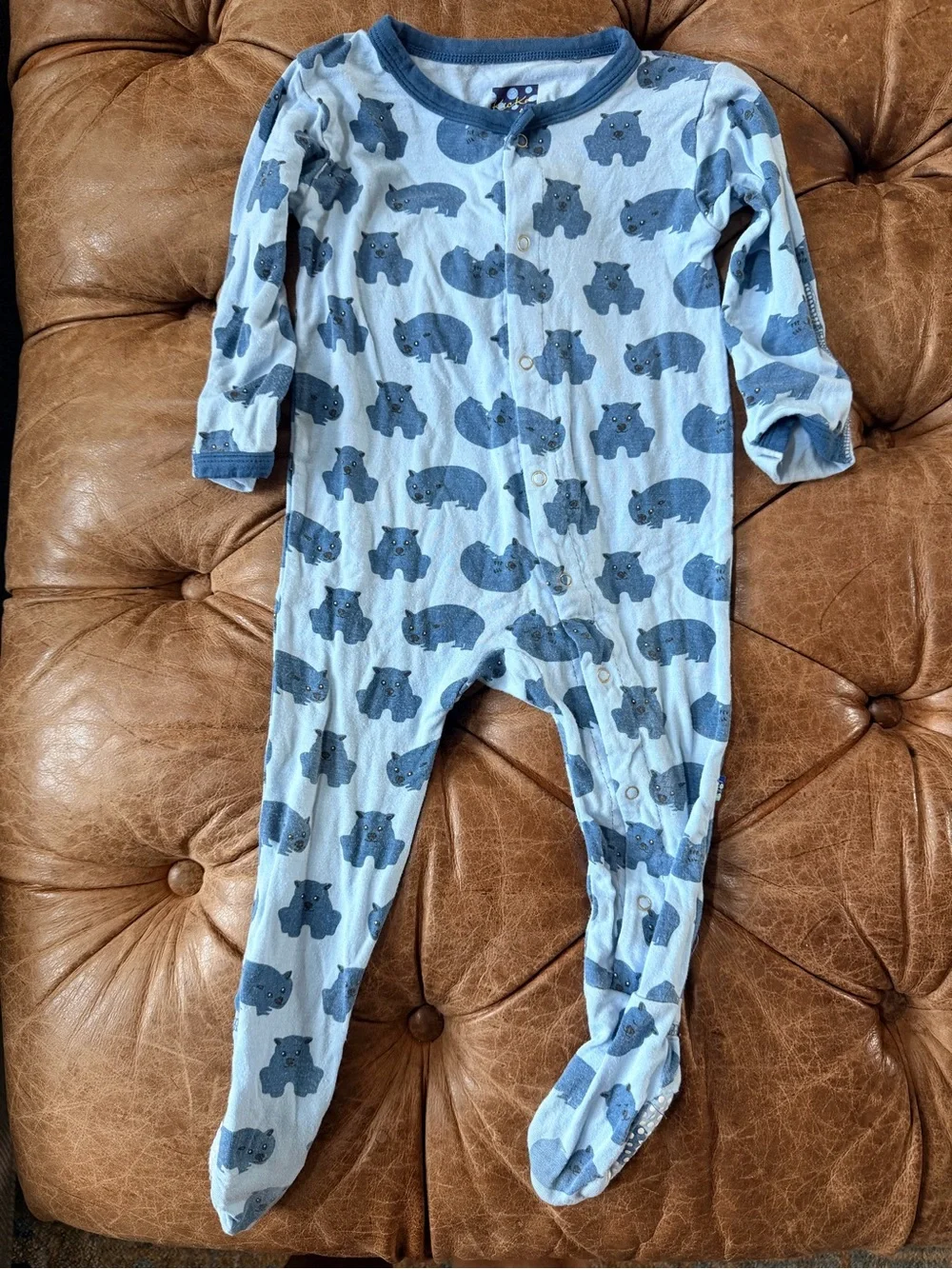 Kickee Pants Blue Wombat Bamboo Footie Pajamas 6-9 Months Snap Sleeper